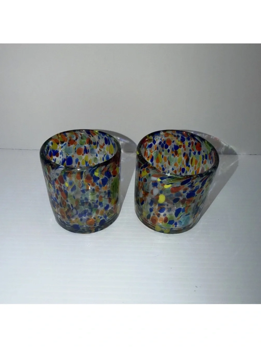 Confetti Low Ball Glasses Thick Hand Blown Glass Set Of Two Vintage